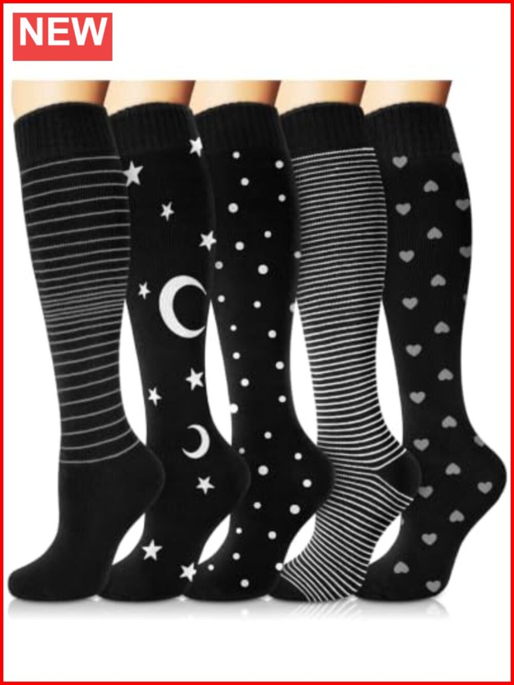 Women's Knee High Boot Socks 5 Pairs Thermal Cotton Blend Long Cozy Socks